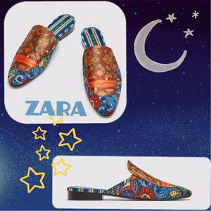 sale!新品タグ付☆ZARAザラ☆スカーフ柄ミュールローファー37