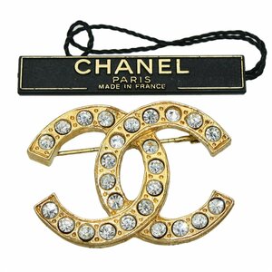 ★Y1807 良好 シャネル ココマーク ラインストーン ブローチ ゴールドカラー×クリア CHANEL ヴィンテージ レディース★