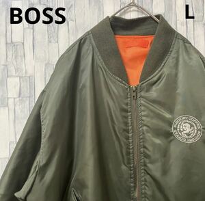 [値下げ] SUNTORY サントリー BOSS ボス フライトジャケット MA-1 ブルゾン ワンポイントロゴ 刺繍ロゴ サイズL 送料無料