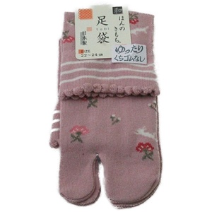 足袋ソックス ほんのきもち ピンク ゆったりくちゴムなし 綿混素材 レディース size22-24cm 日本製 カカトつき うさぎ柄 1足