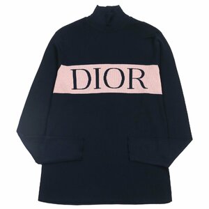 極美品○DIOR ディオール オム 19AW 943M667AT051 フロントロゴ カシミヤ使い ハイネック ニット ネイビー XS イタリア製 正規品 メンズ