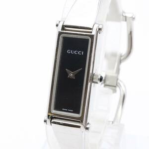 電池交換済み 【GUCCI グッチ】 1500L クォーツ/QZ レディース 腕時計 ブラック文字盤 シルバー バングルウォッチ 稼働