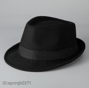 ソフト帽 新品 メンズキャップ ジャズハット 紳士 帽子 中折れハット フリーサイズ 56-58センチ /黒