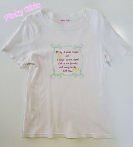 ピンキーガールズ 半袖 Tシャツ 白 レディースM ( 150 160 の高学年女子にも♪） リボン キラキラ ラメ バタフライ ブランド 可愛い 女の子