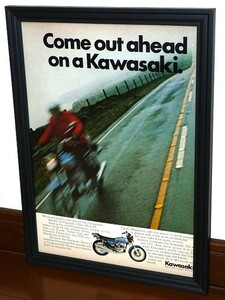 1972年 USA 70s vintage 洋書雑誌広告 額装品 Kawasaki 750 MachⅣ カワサキ (A4サイズ) / 検索用 マッハ H2 店舗 看板 ディスプレイ 装飾