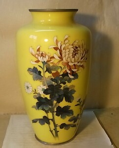 古い菊図柄付七宝花瓶