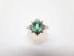 ★☆【プラチナ】Pt900 緑石 1.0ct メレダイヤモンド 0.15ct デザイン リング 指輪 #15 ot☆★