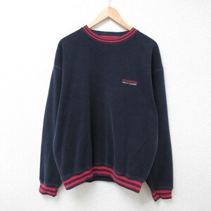 XL/古着 ラルフローレン Ralph Lauren 長袖 ブランド フリース トップス メンズ 90s ワンポイントロゴ クルーネック 濃紺 ネイビー 24jan19