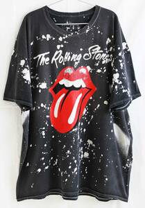 即決【ヴィンテージ/ The Rolling Stonese】オフィシャル スプレーアート Tシャツ/XXL/ブラック/バンドTシャツ/アメリカ買付(p-242-20)