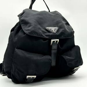 ●高級●PRADA プラダ リュックサック デイパック バックパック かばん 鞄 三角ロゴ プレート ナイロン レザー レディース 黒 