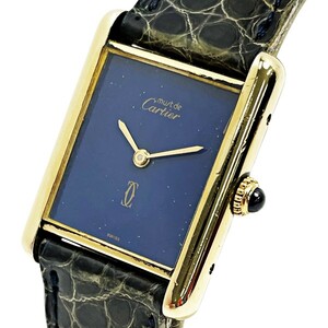 ☆☆ Cartier カルティエ マストタンク ヴェルメイユ SV925+G20M ネイビーブルー 手巻き レザー メンズ 腕時計 ケース有 傷や汚れあり