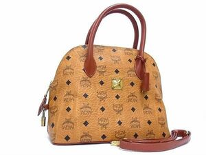 1円 ■極美品■ MCM エムシーエム モノグラム ヴィセトス柄 レザー 2WAY クロスボディ ショルダーバッグ トート ブラウン系 FA5984