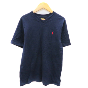 ポロ ラルフローレン POLO RALPH LAUREN Tシャツ カットソー 半袖 Vネック ロゴ刺繍 L 紺 ネイビー /YK5 男の子 キッズ