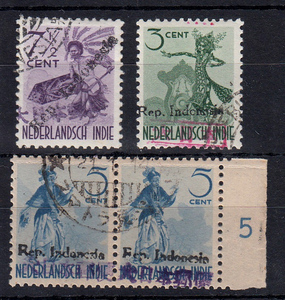 インドネシア独立戦争期切手 日本・蘭印切手に「Rep. Indonesia」加刷[S163]南方占領地、オランダ領東インド