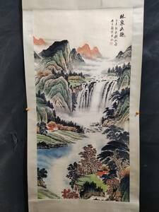 中国書画【近現代の画家 銭松岩 林泉幽趣 手描き 紙本】掛け軸 書画立軸 巻き物 時代物 中国美術 賞物 美術品 XRG261