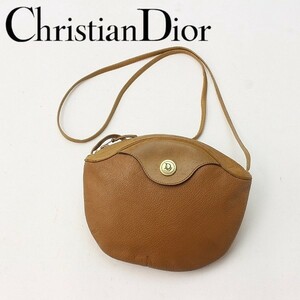 ヴィンテージ◆Christian Dior クリスチャン ディオール オールレザー ロゴ金具 斜め掛け ショルダー バッグ キャメル