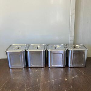 YUKIWA ユキワ　角ポット 蓋つき　15.0(cm) キッチンポット　18-8 ステンレス容器　4個セット　厨房用品 調理器具 中古D