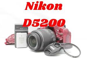 1円スタート！シャッター3005回！Nikon D5200 レッド　レンズキット ニコン　一眼レフカメラ　18-55　１スタ