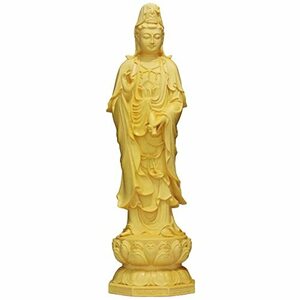 【HAMMARS】 観音菩薩立像 20cm 天然木製(柘植ツゲ) 観音像 木彫仏像