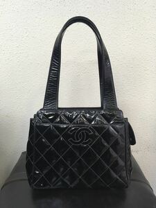 CHANEL ● シャネル ココ パテントレザー キルティング ショルダーバッグ トートバッグ ハンドバッグ ブラック 