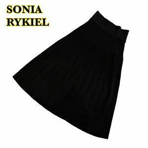 SONIA RYKIEL ソニアリキエル　ひざ丈スカート　プリーツスカート　ニット素材　黒　イタリア製　38サイズ　【AY1566】