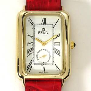 美品 稼働品 FENDI フェンディ クオーツ 腕時計 レクタンギュラー 長方形 007-773 スモセコ スモールセコンド 社外レザーバンド