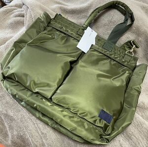 新品未使用 sacai porter pocket tote largeトート バッグ ヘルメットバッグ サカイ 吉田カバン KHAKI×NAVY コラボ