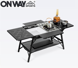 第三世代 ONWAY IGTテーブル アルミIGTローテーブル フラットバーナーテーブル OW-5643-PLUS igtアウトドアテーブル ブラック ケース付 3
