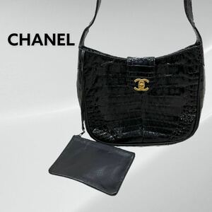 高級 CHANEL シャネル ０番台 Vintage ヴィンテージ オールド ココマーク ターンロック クロコダイル レザー 本革 ショルダーバッグ