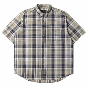 Eddie Bauer エディーバウアー シャツ サイズ:XL チェック 半袖 ボタンダウン シャツ 90s 90年代 ビッグサイズ カーキ ネイビー 古着