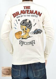 BR×LOONEYコラボ 天竺ロングTシャツ◆The BRAVE-MAN ナチュラルLサイズ LTB-2302 ブレイブマン 刺繍 ルーニーチューンズ