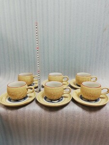 CS5155. 昭和レトロ カップ ソーサー コーヒーカップ 洋食器 花柄　ベージュ　6客/80