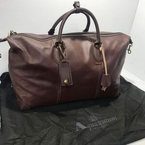 未使用新品◆ Aquascutum アクアスキュータム 上質　レザー　ボストン バッグ 大容量 南京錠　　　鍵　ネームタグ付き