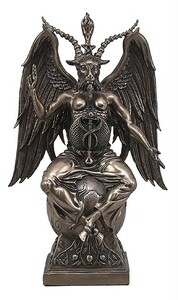 エブロス製 高さ 約38ｃｍ 地球の上に座った、バフォメット彫像 サバティック (サタン教会)　悪魔的 神秘的な祭壇の彫刻フィギュア(輸入品)