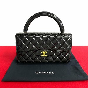 極 美品 シール有 4番台 CHANEL シャネル ヴィンテージ 親子バッグ 親のみ マトラッセ パテント レザー 本革 ハンドバッグ ブラック 29430