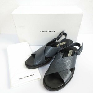 美品 BALENCIAGA バレンシアガ レザー クロス ベルト バックストラップ サンダル サイズ41 約27cm 紺 ネイビー