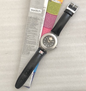 SWATCH IRONY 自動巻 コラボ SWISS POST 機械式 スケルトン 文字盤 AUTOMATIC 裏スケ シースルー 別注 スウォッチ 共用 シェア