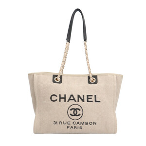 シャネル ドーヴィルMM トートバッグ キャンバス A67001 ベージュ レディース CHANEL 中古 美品