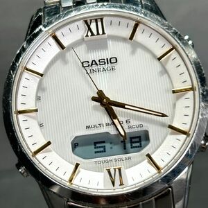 良品 CASIO カシオ LINEAGE リニエージ LCW-M180D-7A 腕時計 タフソーラー 電波ソーラー ステンレススチール メンズ ホワイト×ゴールド