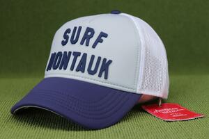 限定1新品 SURF MONTAUK アメリカンニードル 帽子 メッシュキャップ グレイxネイビーxホワイト 紺白灰 管理0501nska