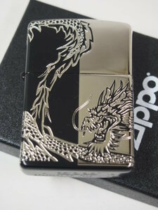 2013 絶版 Zippo ドラゴン 四面龍（竜4面連続柄/彫刻）ブラックシルバー 黒銀 2BKS-DRHF新品