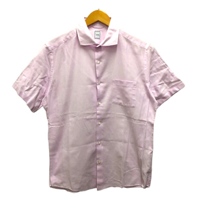 シップス SHIPS シャツ Yシャツ コットン ワイドカラー 無地 半袖 M ピンク メンズ