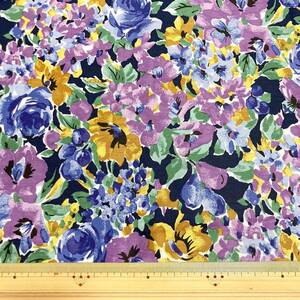 はぎれ 綿生地 110x150cm 花柄 青紫 ハンドメイド 手芸材料