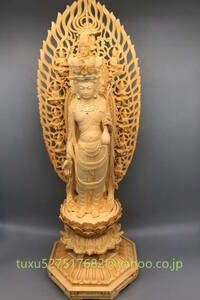 新作　総檜材　仏教工芸品　木彫仏教　精密彫刻　切金　十一面観音菩薩