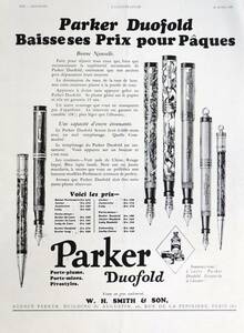 稀少！1930年パーカー万年筆広告/デュオフォールド/Parker Duofold Pen/文房具/アールデコ/フレンチ/D
