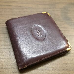 Cartier カルティエ 財布 二つ折り財布 銭入れ 小銭入れあり ボルドー レザー カード 札 皮 レザー ワインレッド 赤 paris