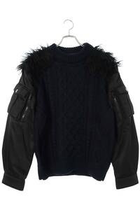 プラダ PRADA 19AW UMA156 S192 1U2J サイズ:46 袖ナイロン切替ケーブル編みニット 中古 SB01