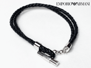 エンポリオ アルマーニ EMPORIO ARMANI EGS2851040 EA ロゴマーク入り メンズ向け ブラック レザー イントレチャート ブレスレット