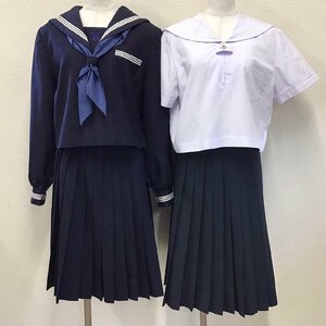 O389/(中古)兵庫県 東播磨高校 女子制服6点 /旧制服/M/5T/W64/セーラー/スカート/スカーフ/夏服/冬服/紺/しもかわ/女子学生/制服/学生服