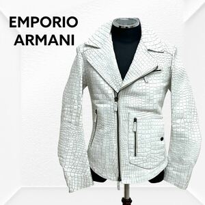 EMPORIO ARMANI エンポリオ アルマーニ クロコ型押し バッファローレザー ダブルライダースジャケット メンズ D1B10P D1P11
